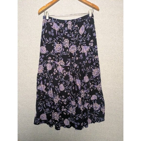 Coldwater Creek Black Floral Button Front Maxi Skirt Size XS Boho Cottagecore - Picture 9 of 10